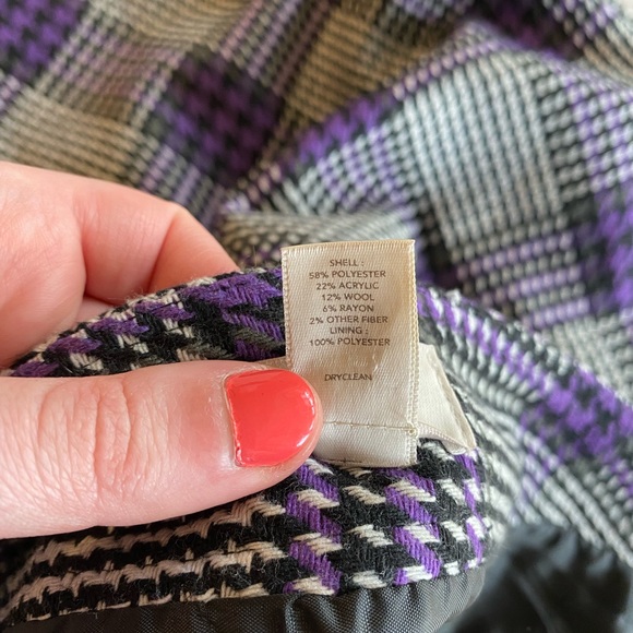 Ann Taylor Loft black white & purple plaid pencil a line work skirt size 14 - Picture 11 of 14